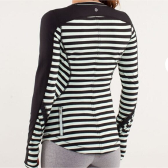 LULULEMON Run Reflect Black Sea Stripe Mint Long Sleeve - Picture 4 of 13